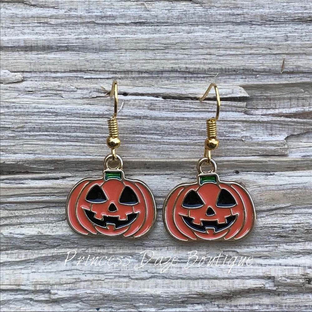 Gold Pumpkin Halloween Dangle Earrings